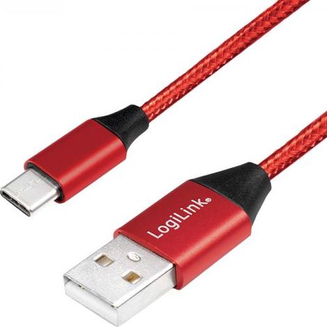 Cavo USB 2.0 da Type-C, C/M a USB-A/M, in tessuto, rosso, 1 m (1/4)
