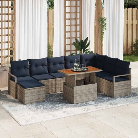 Garten Essgruppe mit Kissen 9 pcs Grau und Marineblau