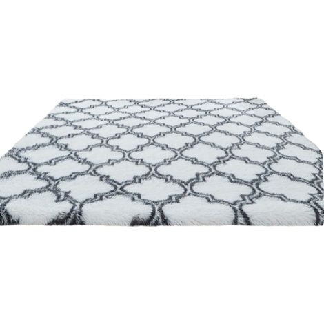 Tapis décoratif pour la maison, tapis à poils longs antidérapant, convient aux salons, chambres, canapés, etc., super doux et ne perd pas facilement ses poils (motif lanterne blanche, 120x160 cm). (1/5)