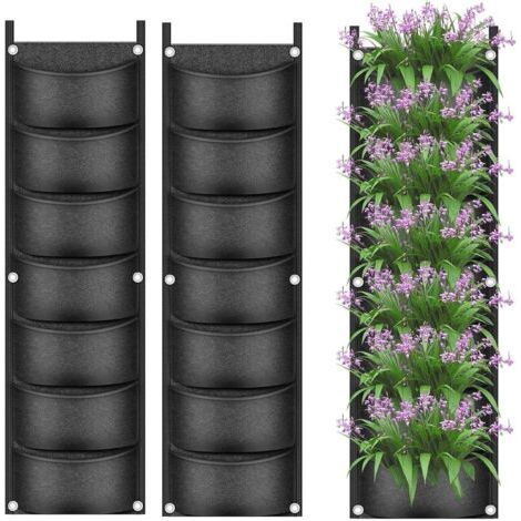 Pack of 2 Hanging Plant Grow Bags, 7 Pockets Wall Planter Vertical Flower Pot Bag Breathable Non-Woven Fabric Grow Bags for Yard Garden Home (1/5)