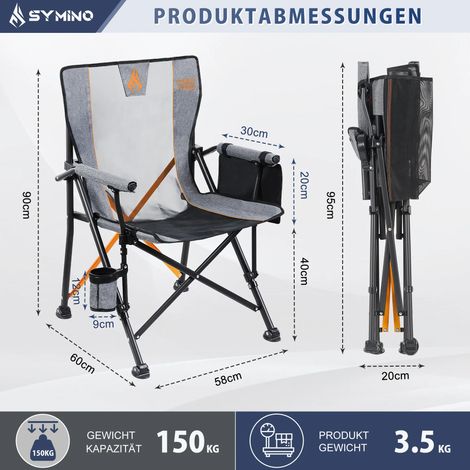 Symino Campingstuhl Faltbar mit Atmungsaktivem Nylonnetz - Anglersessel klappbar - Tragbarer Bequem Klappstuhl Gartenstuhl Relaxsessel Sessel Belastbarkeit bis 150 kg