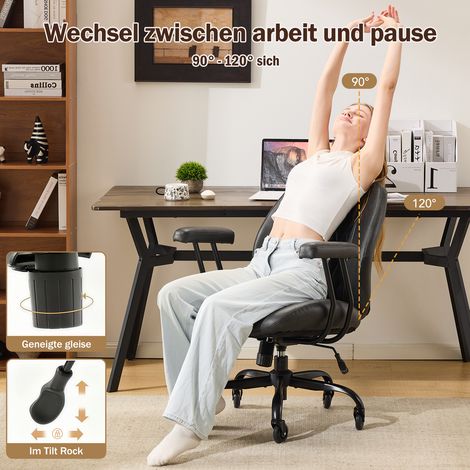 Sedia da ufficio ergonomica in pelle nera girevole con altezza regolabile MODENUIT