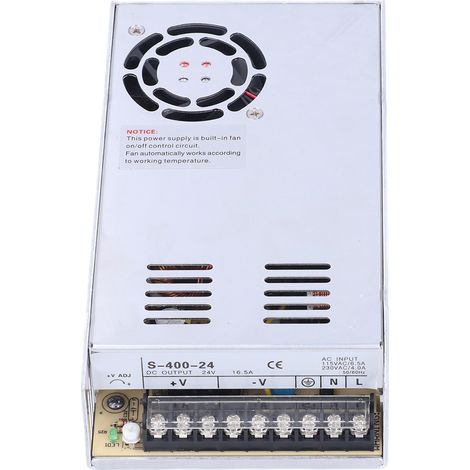 Alimentation à découpage 400W avec pinces, boîtier en alliage d'aluminium, conversion de tension 115-230VAC, S-400-24, 24V/16,5A (1/5)