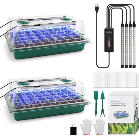 Seed Starter Tray with Grow Light, 80Cells Seed Tray with Moisture Dome for Deep Root Seedlings, Programmed Light for Plant Starting (1/5)