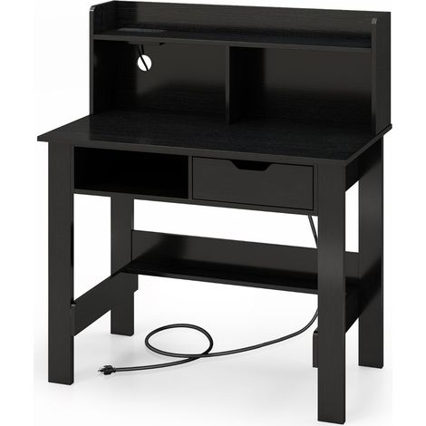 Scrivania computer con prese corrente porte USB Type-C ripiano superiore studio Nero (1/4)