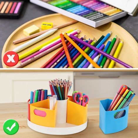 Organisateur Bureau Rotatif - Pot à Crayons Porte Stylos, Rangement Fournitures Scolaires pour École et Maison (1/5)