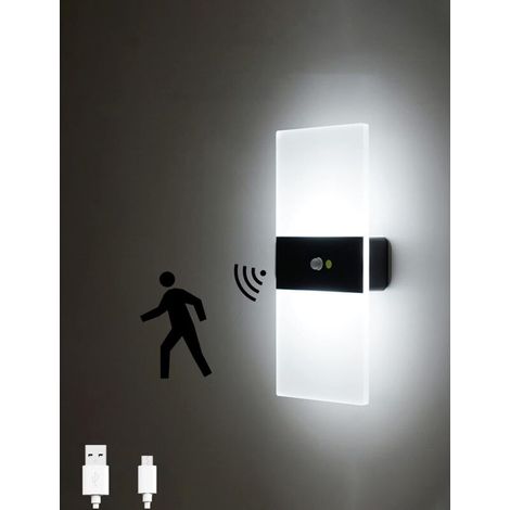 Applique murale à capteur LED, chargement USB, sans fil, veilleuse sans fil avec détecteur de mouvement s'allume/s'éteint automatiquement, pour chambre à coucher, salon, noir, 6000K - RWLampe de cheve (1/5)