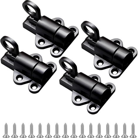 Lot de 4 verrous à ressort à fermeture automatique, verrou de porte à pêne résilient, verrou de sécurité automatique pour portail, verrou à cylindre à ressort pour porte coulissante avec vis