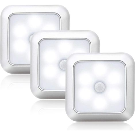 Lampe LED avec capteur de mouvement - 8 x 8 x 2 cm - Détecteur infrarouge et lumière ambiante - 120° angle de détection - Pour placard, escalier, étagère - 3 pièces (1/5)