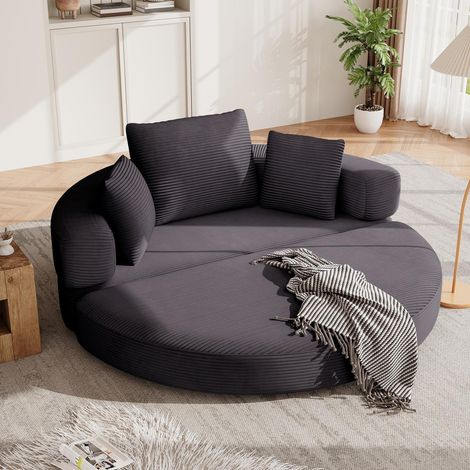 Canapé 2 Places velours côtelé Gris foncé – Canapé-lit modulable Format ovale, livré avec coussins, pour appartement – salon ou chambre