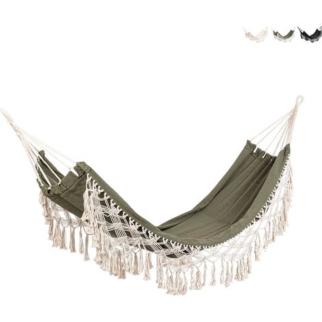 Hamaca de jardín de algodón estilo boho chic 200x100 Eldoris YES - Verde oscuro (1/4)