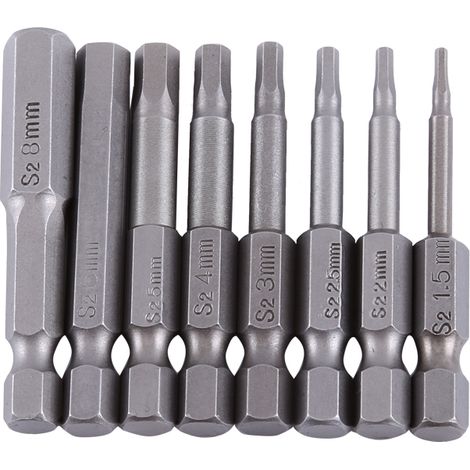 8 Stück 50 mm 1/4 Zoll S2 Sechskantschaft Magnetische Sechskantkopf-Schraubendreherbits H1,5-H8 (1/5)