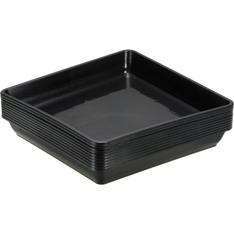 Vassoio per piante in plastica nera, 25 x 25 cm, vassoio raccogligocce quadrato, fioriera adatta per uso interno ed esterno, 2 pezzi (1/4)