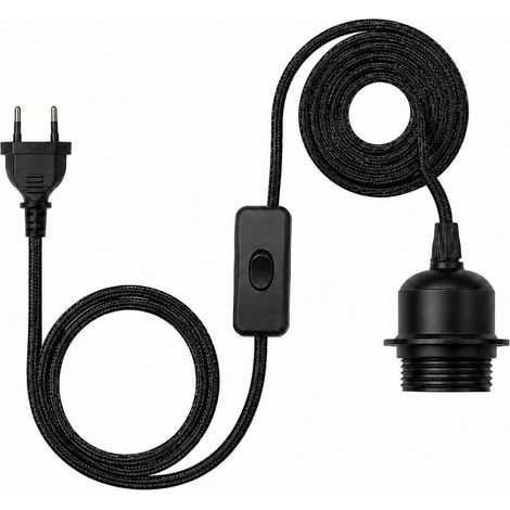 Douille de lampe E27 avec câble de 4,5 m, suspension avec prise européenne et interrupteur marche/arrêt, douille de lampe avec câble et anneau à vis, lampe suspendue avec prise pour abat-jour, noir (1/5)