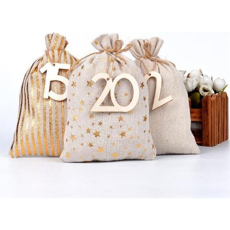 Calendrier de l'Avent Tissus à Remplir,24pcs Pochette Calendrier de l'avent Vide Reutilisable Mural pour Cadeau Noel Décoration (1/5)