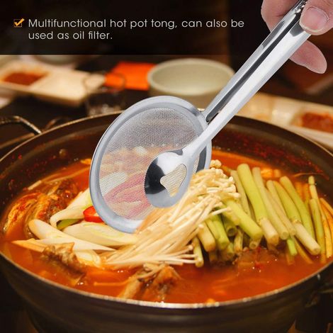 Spatule multifonctionnelle - Pince à fondue, pince de cuisine en acier inoxydable, cuillère passoire, avec pinces, pince à fondue, pince à friture, passoire à huile multifonctionnelle. (1/4)