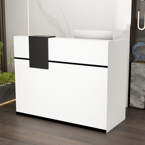 Fufu&Gaga – Comptoir d'accueil avec tiroir verrouillable – MDF blanc et noir – Dimensions 140x60x110 cm – Pour bureaux, cliniques et librairies (1/5)