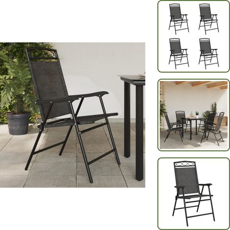 The Living Store Chaises de jardin pliables lot de 4 en acier et textilène - Chaise De Jardin - Fauteuil De Jardin - Mobilier De Jardin - Terrasse - Extérieur (1/5)