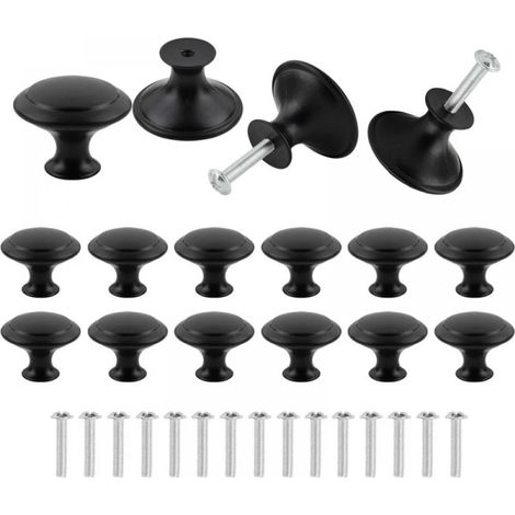 16 Stück mattschwarze Schubladen- und Türknöpfe, schwarze Schrankknöpfe, 30 mm runde schwarze Möbelknöpfe, runde schwarze Küchengriffe mit Schrauben für Möbelschubladen, Schränke, Türen, Badezimmer, S (1/5)