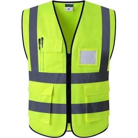 Gilet Jaune Securite, Gilet de Travail de Sécurité Haute Visibilité avec Fermeture éclair et Poches (XL, Jaune) JAUNE (1/4)