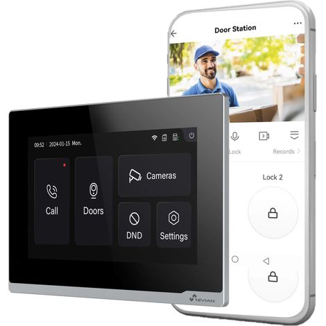 NIVIAN Monitor aggiuntivo da 7" per videocitofono intelligente Schermo touch Full HD interno Compatibile con NVS-VIDEOINTERCOM-2W Connessione 2 fili Monitor portello WiFi App Tuya (1/2)