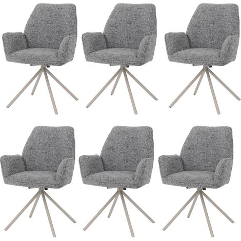 [NEUWERTIG] 6er-Set Esszimmerstuhl HHG-423, drehbar Auto-Position Metall Chenille (410g/m²) Gestell creme, hellgrau (1/5)