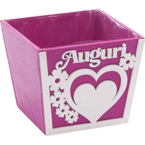 Portavaso fucsia in legno Auguri, 14x14x12 cm (kit da 10) (1/3)