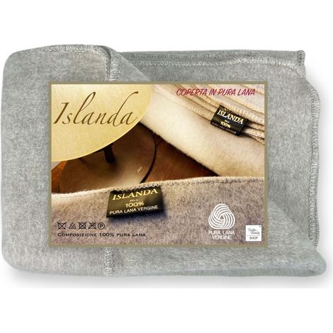COPERTA ISLANDA in vera pura LANA vergine morbida e calda GRIGIO Melange 1 PIAZZA E MEZZA