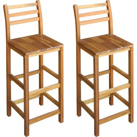 Conjunto de dos taburetes de bar de diseño asiento de silla en madera maciza de acacia 1202053