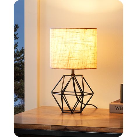 EDISHINE Nachttischlampe, Moderne Tischlampe Industrial mit E14 Leuchtmittel, Vintage Tischleuchte, für Schlafzimmer, Wohnzimmer, Beige & Schwarz (1/5)