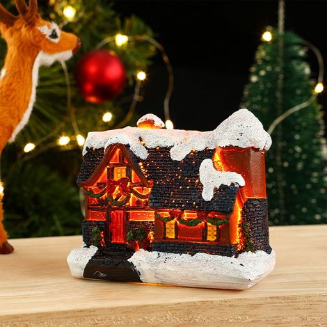 Maison De Village D'hiver - Figurine En Résine Avec Éclairage Led - Décoration De Noël Miniature - Pour Scène De Village Enneigé - 1 Pièce (1/5)