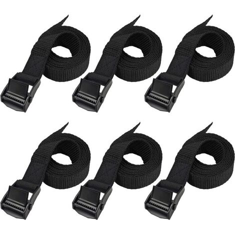 Sangles D'arrimage Sangle De Tension Sangle Porte Velo - 6 Pièces 2.5cm X 1m- Mise À Niveau Complète - Tout Noir - Nombre Et Longueur Des Sangles Différents (1/4)