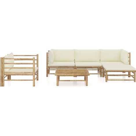 Maison Exclusive - Set Salotto da Giardino 6pz con Cuscini Bianco Crema in Bambù