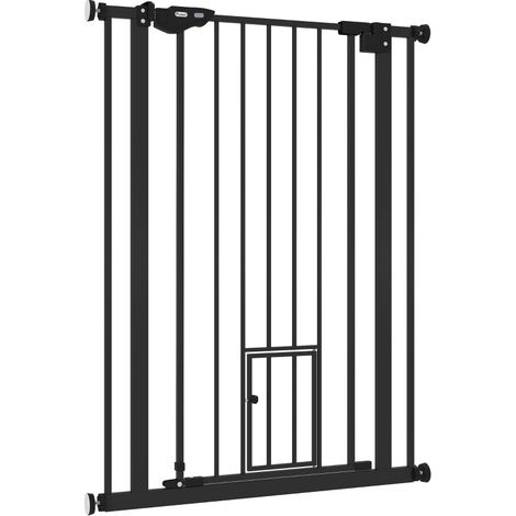 Barrière de sécurité pour chien 104 cm noire avec double verrouillage, porte à fermeture automatique, ouverture unidirectionnelle ou bidirectionnelle, CHICFURN (1/5)