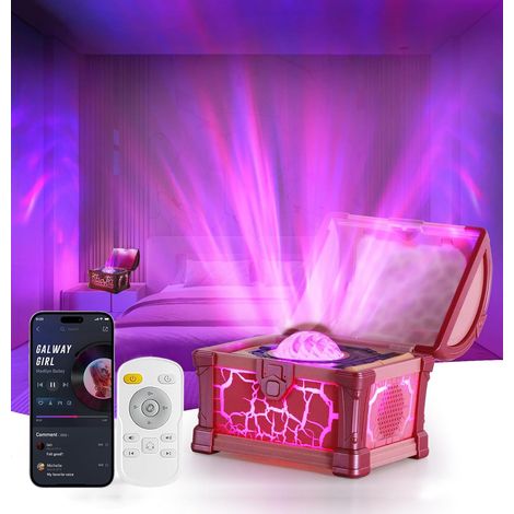 Projecteur Ciel Etoile Coffre au Trésor Avec Bruit Blanc et Enceinte, Veilleuse Projecteur Galaxie Aurore Boréale Lampe Ambiance Télécommandé Minuteur pour Chambre Gaming Enfant Cadeau Noel, Rose (1/5)