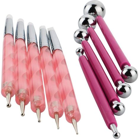 Ensemble de 9 outils de stylet, outil d'indentation en silicone et en céramique pour le bricolage et ensemble de 4 outils à bille métallique à double extrémité, également pour la décoration de gâteaux (1/5)
