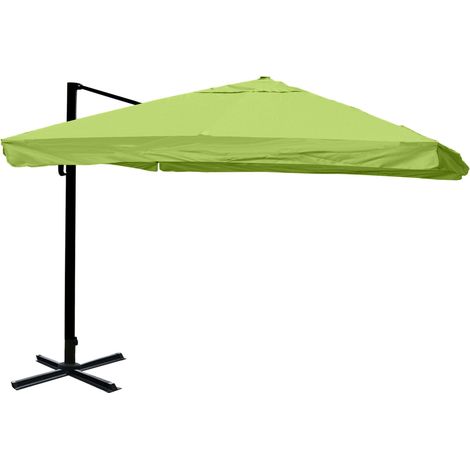 [NON UTILIZZATO] Ombrellone parasole decentrato HHG-980 3x3m alluminio con volante verde senza base (1/5)