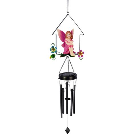 Carillon solaire à LED pour extérieur, à suspendre, avec veilleuse blanc chaud, étanche et de forme mignonne, idéal pour jardin, terrasse ou cour. Crochet inclus. (1/5)