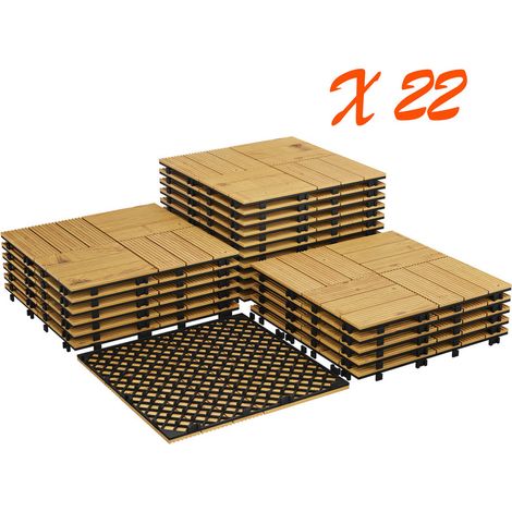HAUSPROFI Dalles de Terrasse Clipsables Acacia Massif 30x30cm, Lot de 22 (2,97 m²), Bois Dur Résistant aux Intempéries, Système de Drainage & Base Renforcée, Montage Sans Outils, Usage Extérieur, Gelb (1/4)