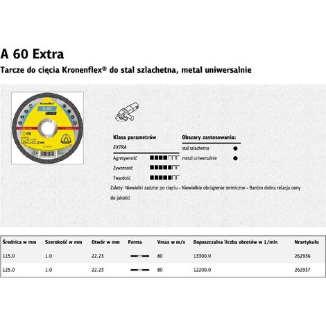 Klingspor 262937 Kronenflex A 60 Disco de Corte Para el Corte Manual, 125 x 1 x 22.23 mm
