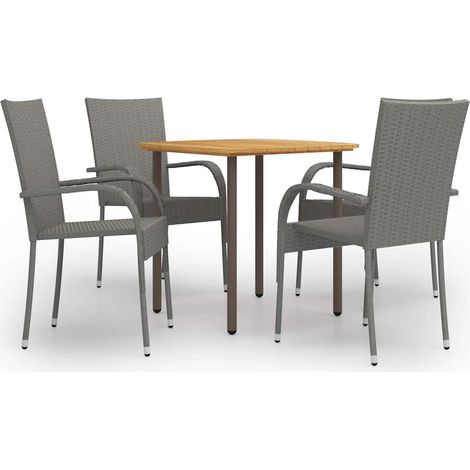 Ensemble repas de jardin 5 pièces, table acacia et chaises grises en résine tressée - PANGIVO (1/5)