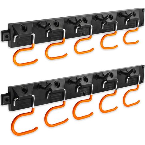 Porte-outils de jardin [2 x 40 cm] Organiseur d'outils avec crochets antidérapants – Support pour balais, crochets et autres outils de jardin (support mural) (1/5)