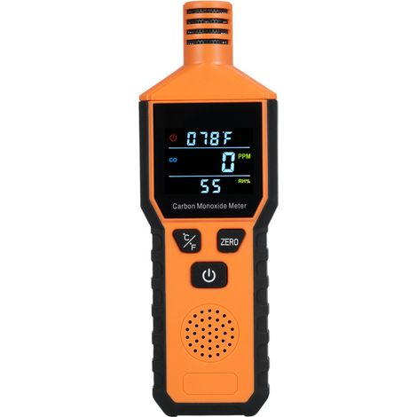 Tragbarer, batteriebetriebener 3-in-1-Kohlenmonoxidmelder mit Temperatur- und Feuchtigkeitsanzeige für Zuhause, den Außenbereich und Wohnmobile. Gut ablesbar.