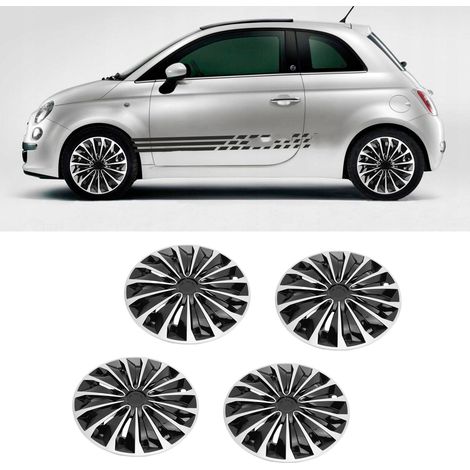 Lot de 4 enjoliveurs de roue 14 pouces à clipser, design élégant et universel pour pneus R14, argent et noir. (1/4)