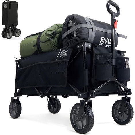 Chariot de Plage Pliable Tout Terrain Poignée Réglable Chariot camping piable charge max.100kg, roues tout terrain, idéal pour plage, camping, jardin, pique-nique et barbecue (1/5)