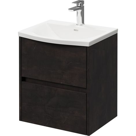Montego Metallic Slate 500mm Wall Mounted Vanity Unit with 1 Tap Hole Curved Basin and 2 Drawers (1/5)