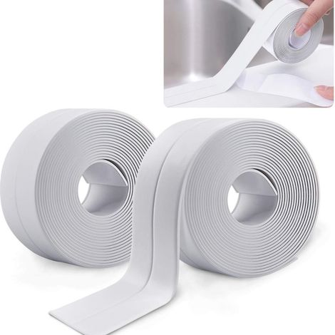 Rouleaux Bande Etancheite Autocollante Imperméable Ruban Adhesif de Scellage Mural Douche Toilette Cuisine Salle Bains PVC Blanc (1/5)