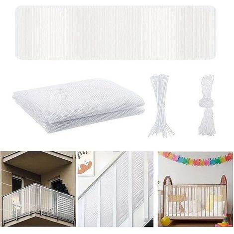 Filet de sécurité pour enfants 300 x 79 cm, maille fine de 0,5 cm, résistant à la déchirure, pour balcon et escalier, installation facile, blanc (1/5)