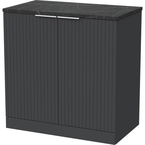 Callingwood Contemporary Floor Standing 2 Door Vanity Unit with Black Pietra Marble Laminate Worktop , 800mm, Dark Grey (1/4)