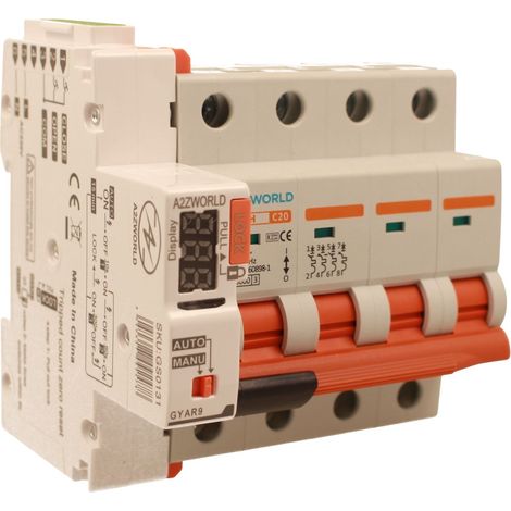 MCB Interruttore Magnetotermico Trifase Con Riarmo Automatico, 380V Curva C 4P 5M 10000A AC 400V PB8H, 3 Tentativi (10s/60s/300s), Corrente Disponibili 10A 16A 20A 25A 32A 40A 50A 63A  (C20A)